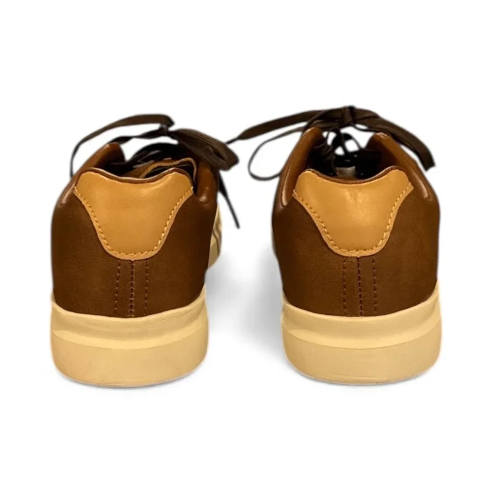 Perry Ellis Portfolio Brown Lace-Up Sneakers With Perforated Design Youth Size U